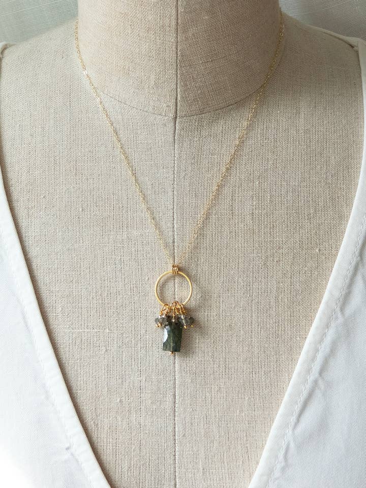 Labradorite Circle Necklace | Modern Pendant Necklace for wholesale by Laura Stark Designs