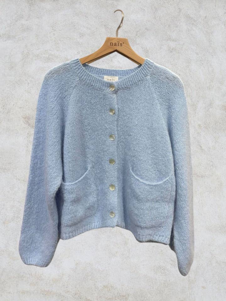 NAÏS PARIS – Cardigan - Mulher por atacado – Cardigan de gola redonda com mangas longas em kid mohair e lã25