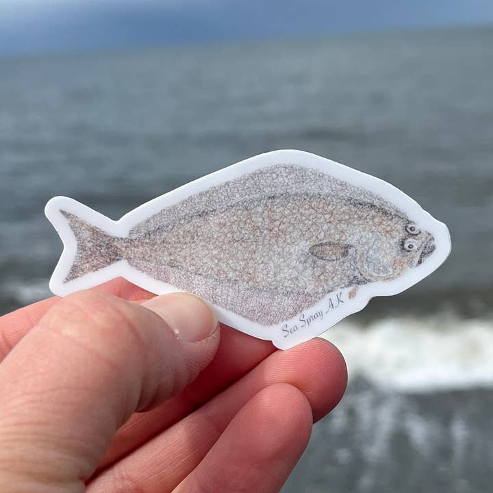 Halibut Fish Vinyl Sticker, Deep Sea Fishing Charter for wholesale by Sea Spray AK