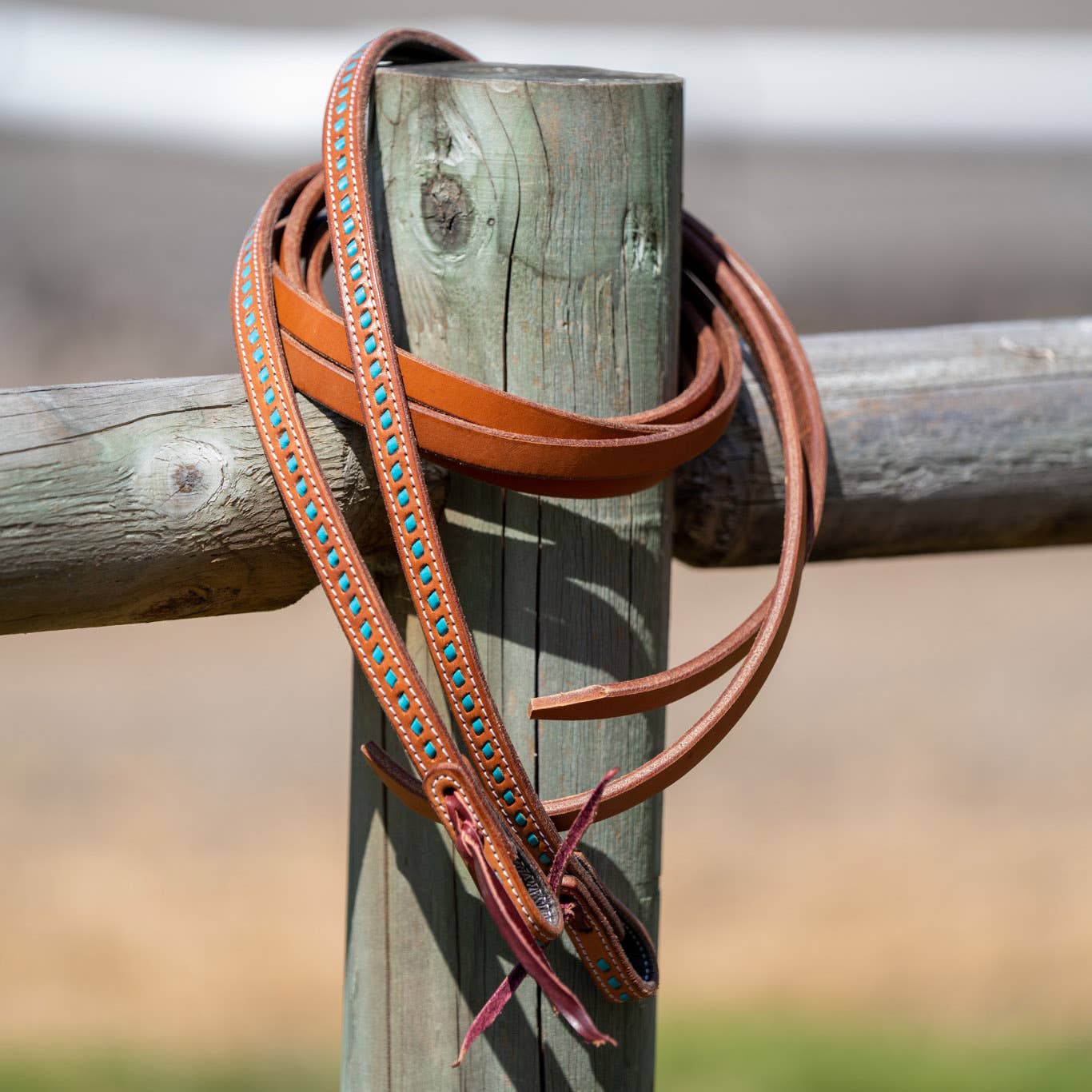 Grewal Equestrian – Großhandel Reitausrüstung – Westliche Zügel aus Kastanien- und Türkisleder.1