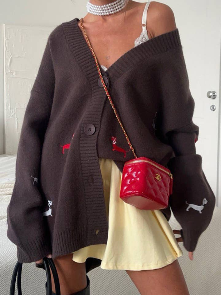 Dog Motif Button Cardigan for wholesale by Mccolin