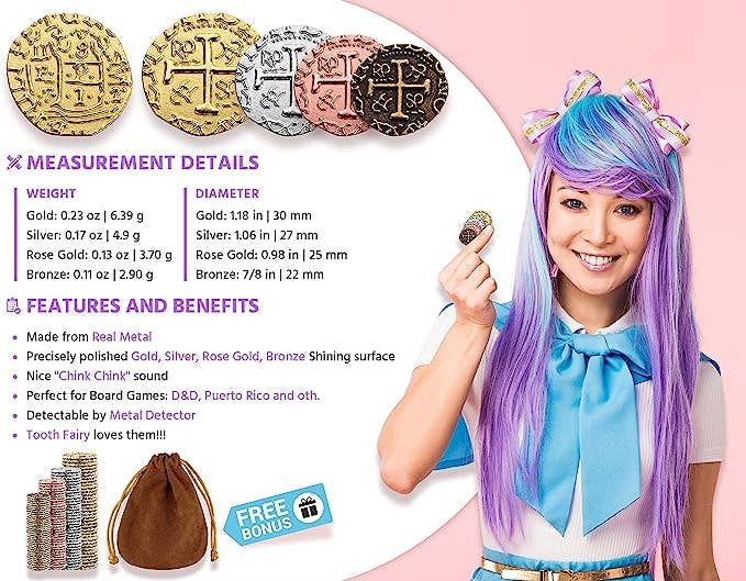 Leib Games – Großhandel Brettspiele – Piratenmünzen aus Metall für Brettspiele, 36 Stück — Größen M, L, XL1