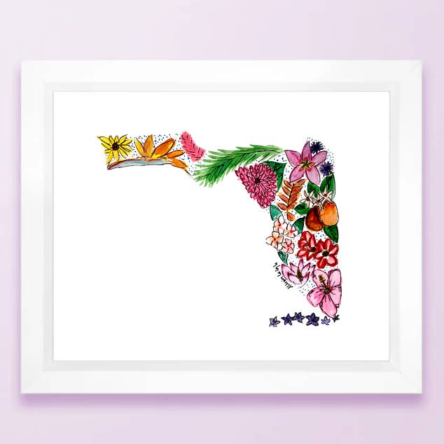 Floral State Karta tryck - Florida för wholesale av Allison’s Illustrations