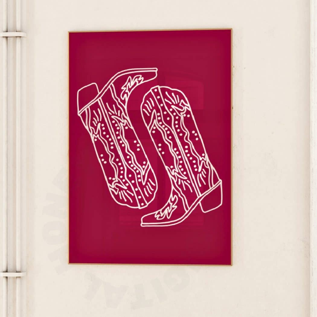 Honey Coast Print Co. - Wholesale Art Print - Deep Cherry Red Cowboy Boots Wall Art Print4