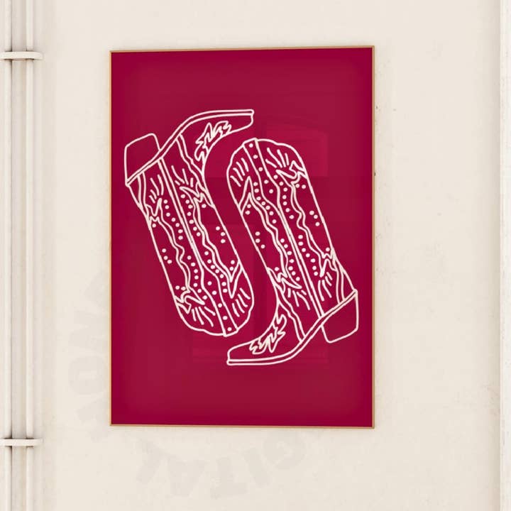 Honey Coast Print Co. - Wholesale Art Print - Deep Cherry Red Cowboy Boots Wall Art Print4