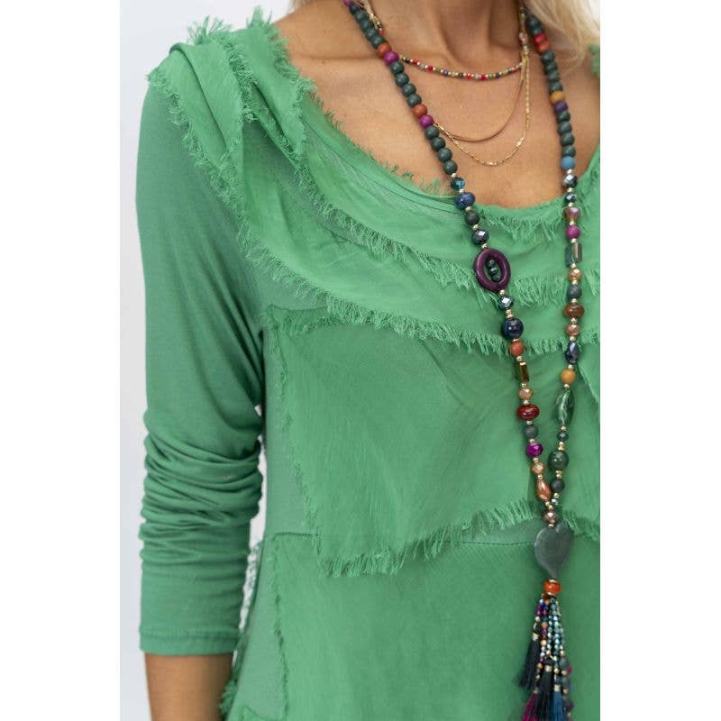 Look Mode Usa - Wholesale Dress - Women's - Long Sleeve Solid Silk Ruffle Dress0