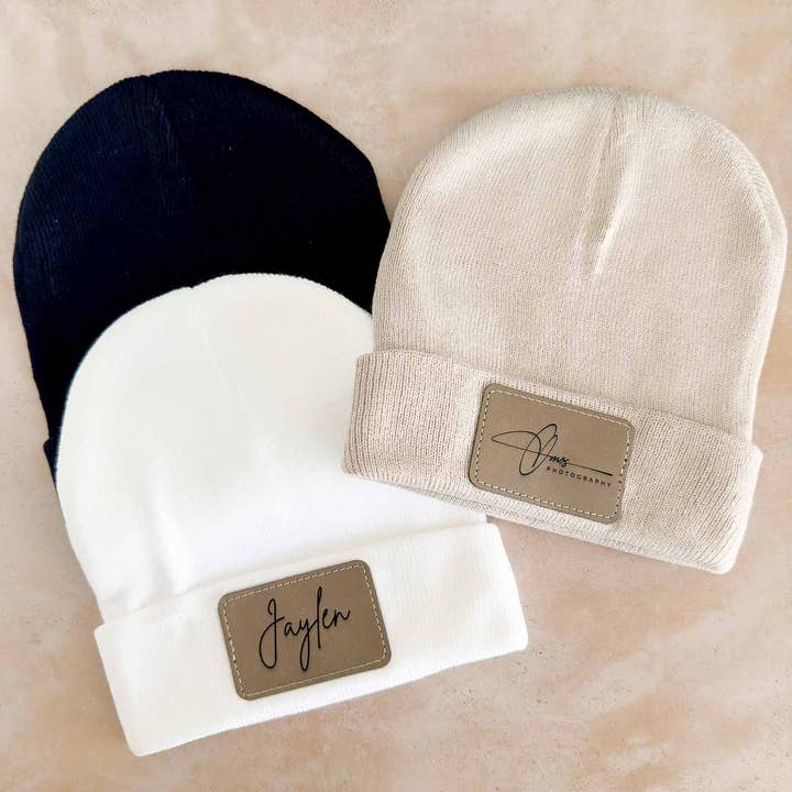 Beanie | Personalized Leather Patch for wholesale by Kreadiv Gifts