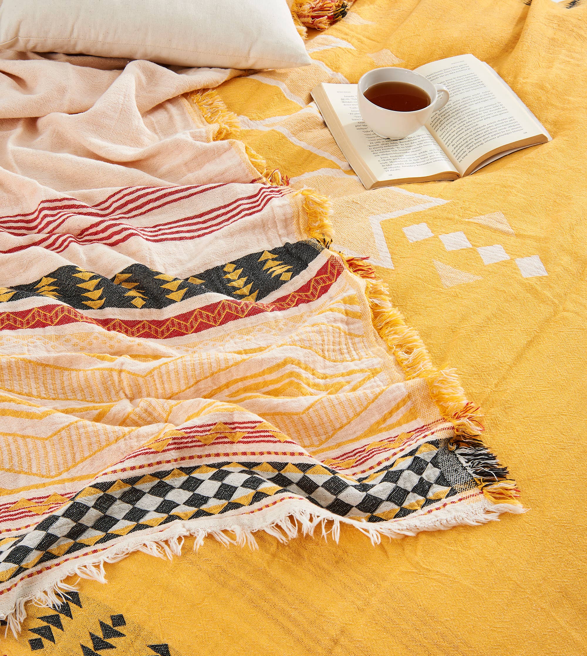 Kikoya - Vente Couvre-lit - Couvre-lit d'été léger à motif aztèque en mousseline de coton turc10