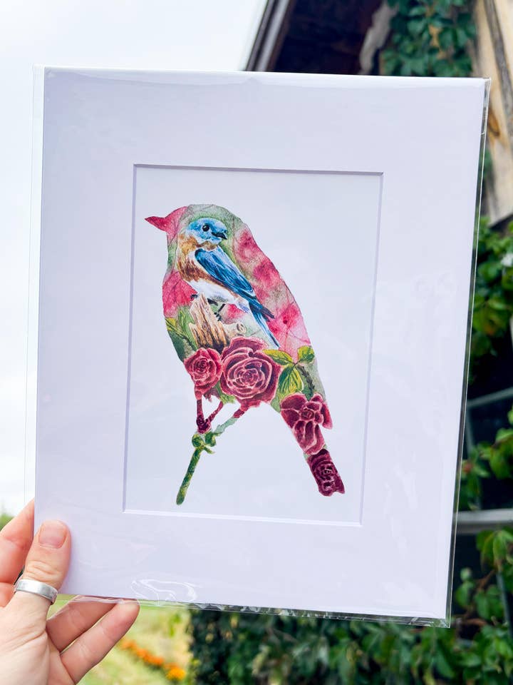 Watercolor Art Print | Bluebird Art Print | Rose Art Print for wholesale by E. Farewell Artistics