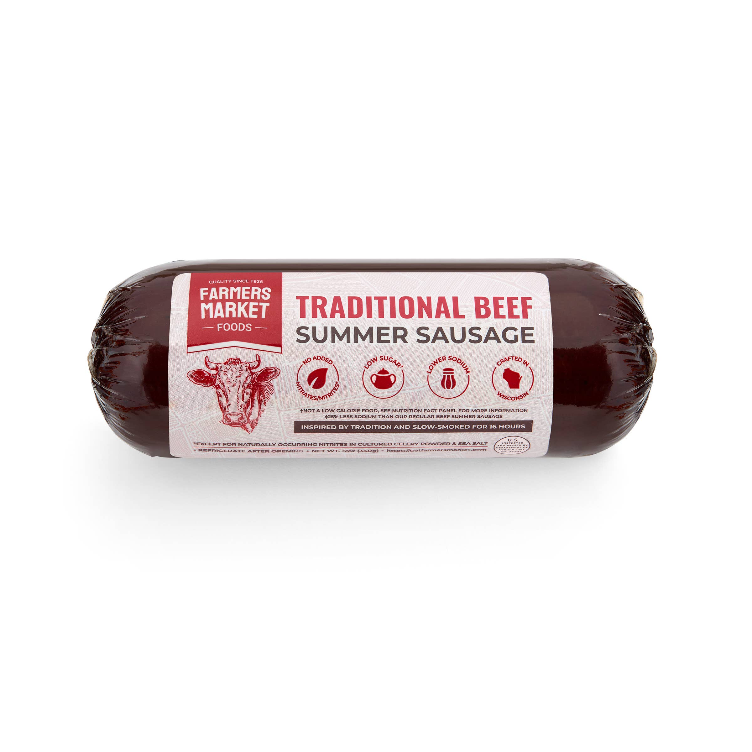 Farmers' Market Foods - Wholesale Sausage - No Nitrate/Nitrite Traditional Beef Summer Sausage 12oz