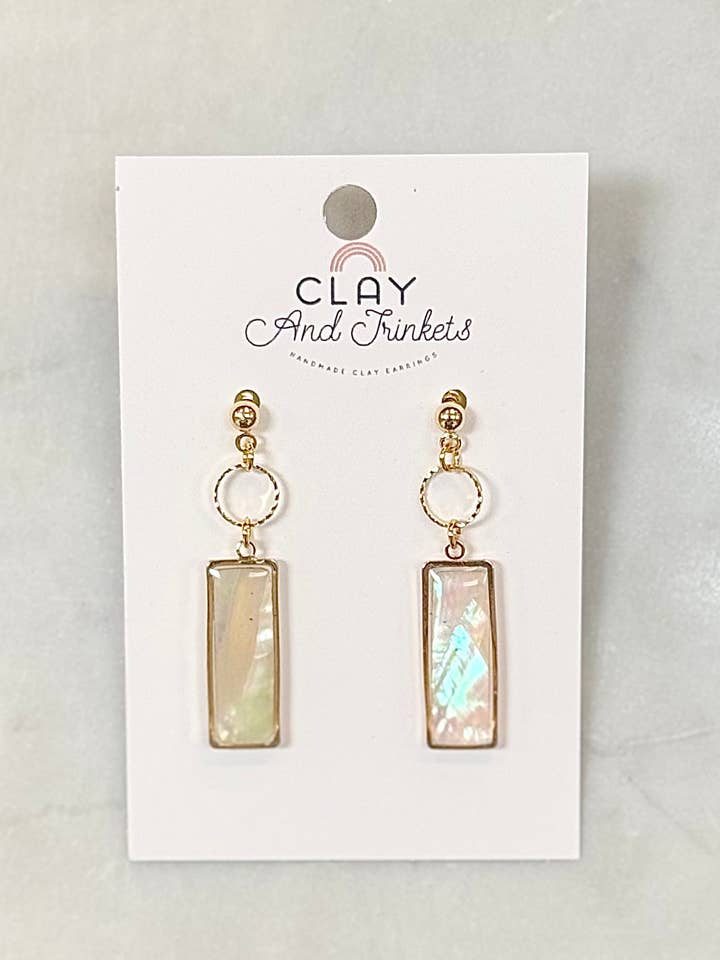 Rectangle Shell Charm Dangle Earrings for wholesale by Clay and Trinkets