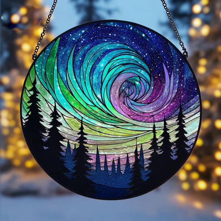 NVC Ecommerce LLC – Großhandel Sonnenfänger – Aurora Borealis Sonnenfänger, Wald Nordlichter Fenster0