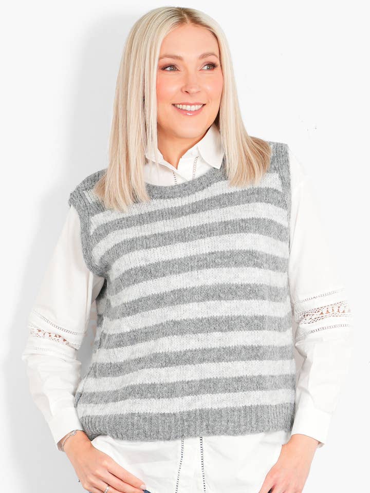 Sarta – wholesale Tank top – Women′s – Betsy Wool Blend Tank Top - Light Grey/Dark Grey, Striped0