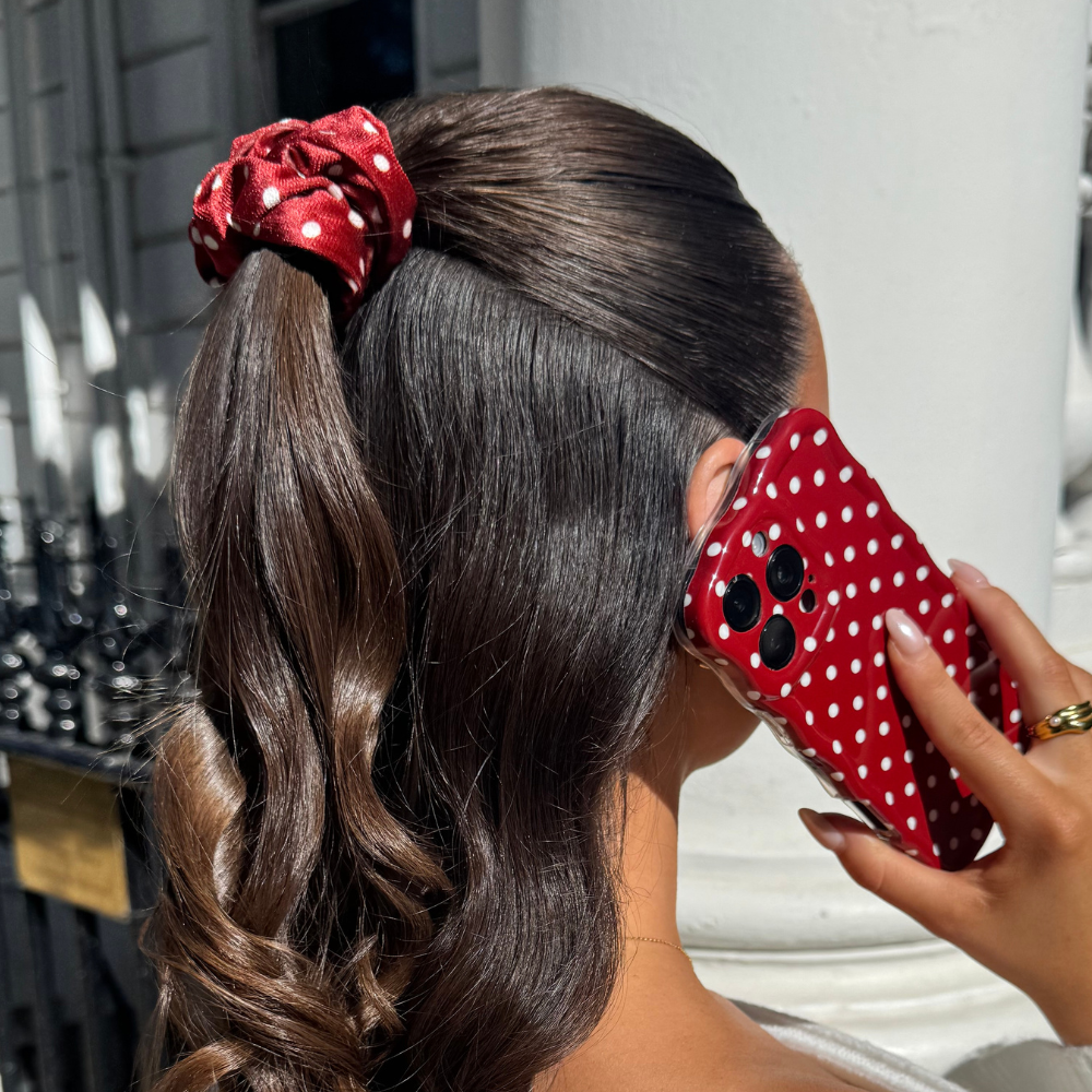 Coconut Lane – wholesale Scrunchie - Women’s – Burgundy Polka Dot Scrunchie1