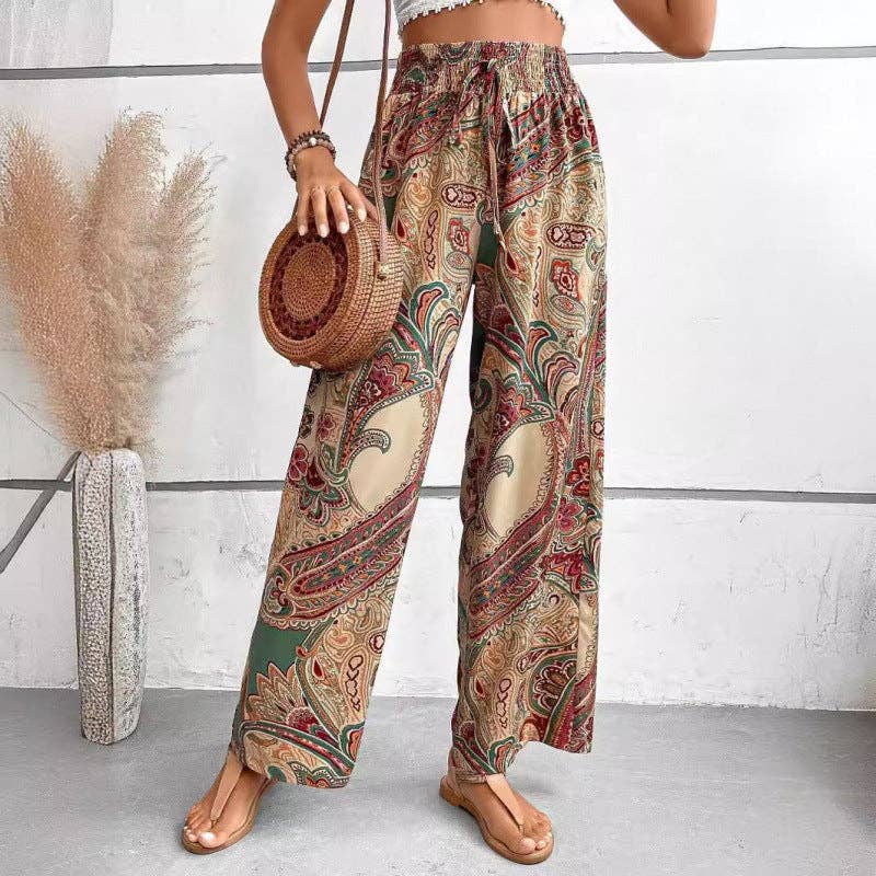 safistyle - Wholesale Pants - Women's - Printed Elastic Waist Wide-Leg Pants for Women6