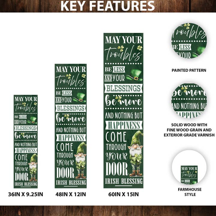 TX USA Corporation - Wholesale Outdoor Sign - Irish Blessing St. Patrick’s Day Porch Sign | Wooden Entryway Decor | UV Print | Front Porch Plaque | Festive Home Decor | 3 Sizes1