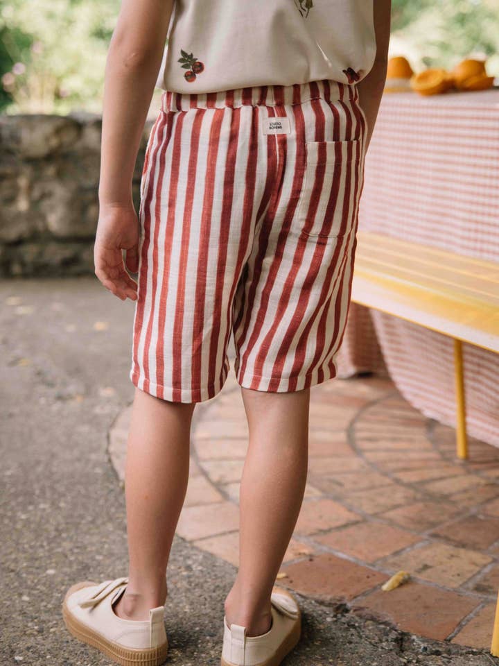 Bermuda Basile Brick Red Stripes for wholesale by Studio Bohème Paris