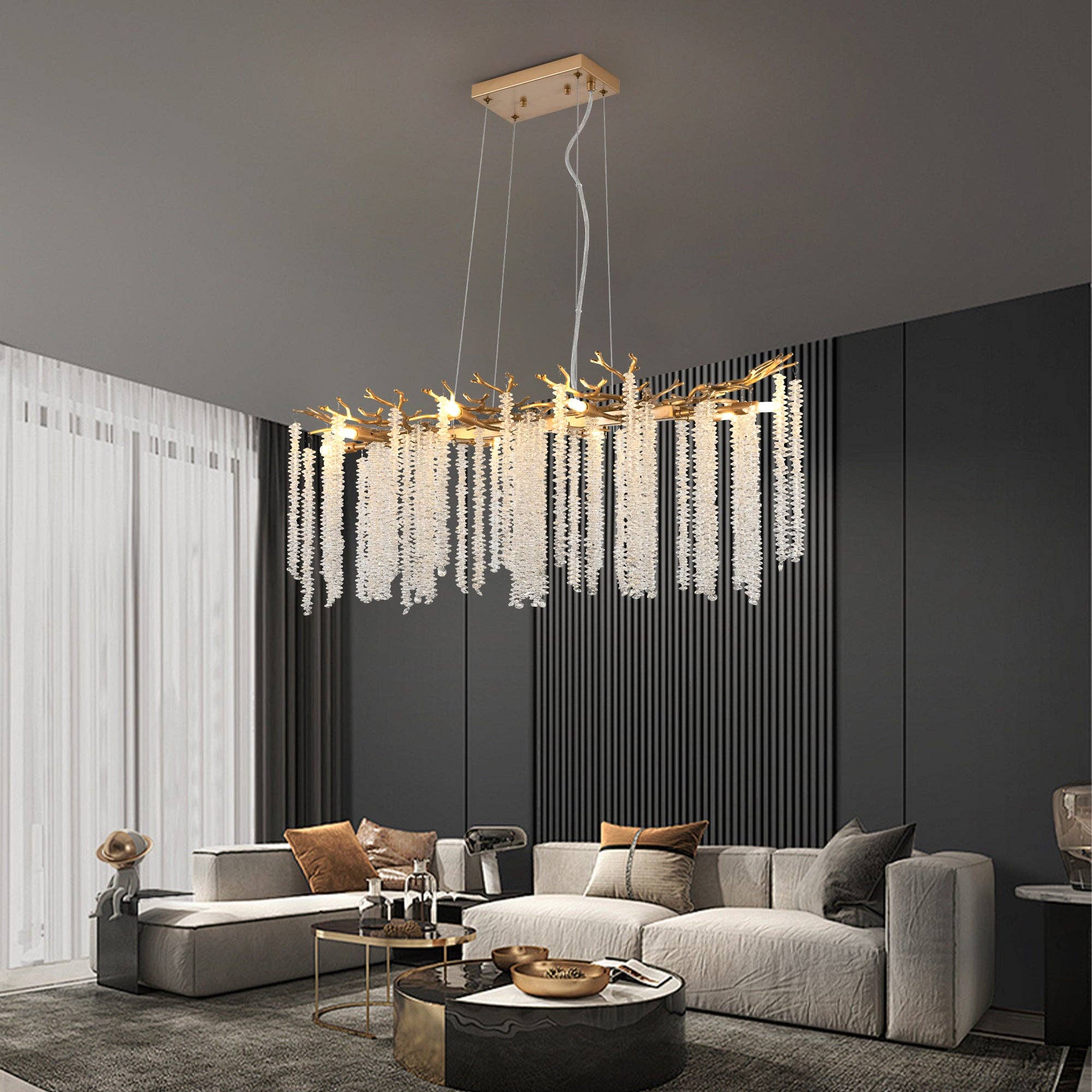 39F Inc. - Wholesale Chandelier/Hanging Light - 39"Modern Golden Pendant Light ＆ Cascading Crystal Strands0