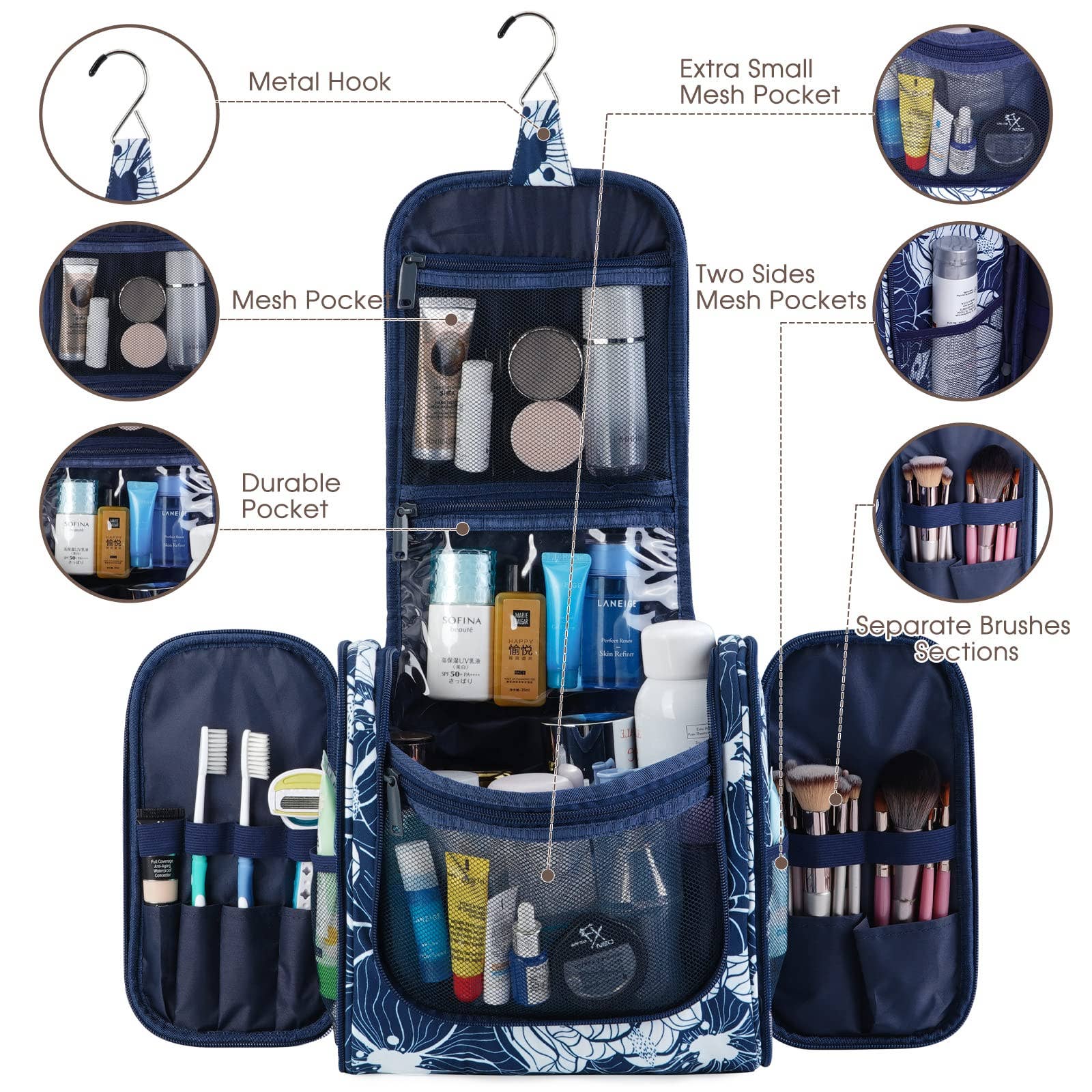 NARWEY INC - Wholesale Toiletry Bag - Women's - Large Hanging Toiletry Bag With Hook Cosmetics Organizer248