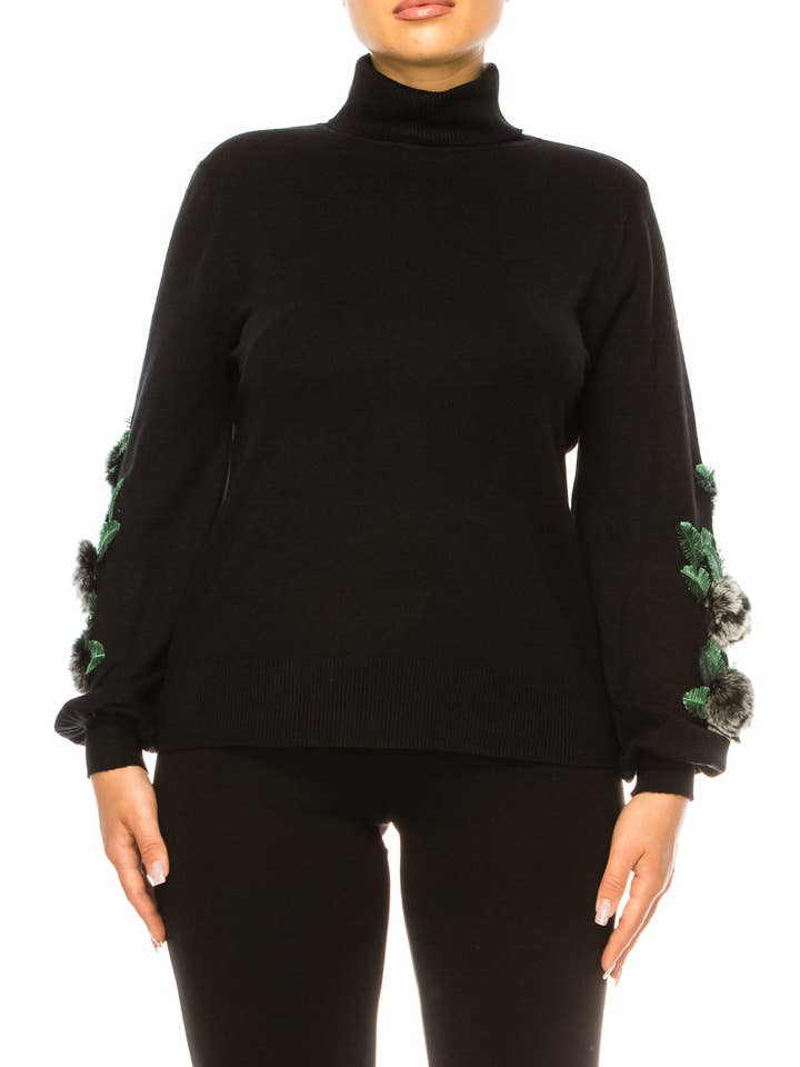 Sioni Long Sleeve Faux-Fur Rose Turtleneck Sweater for wholesale by New Yorker's Apparel