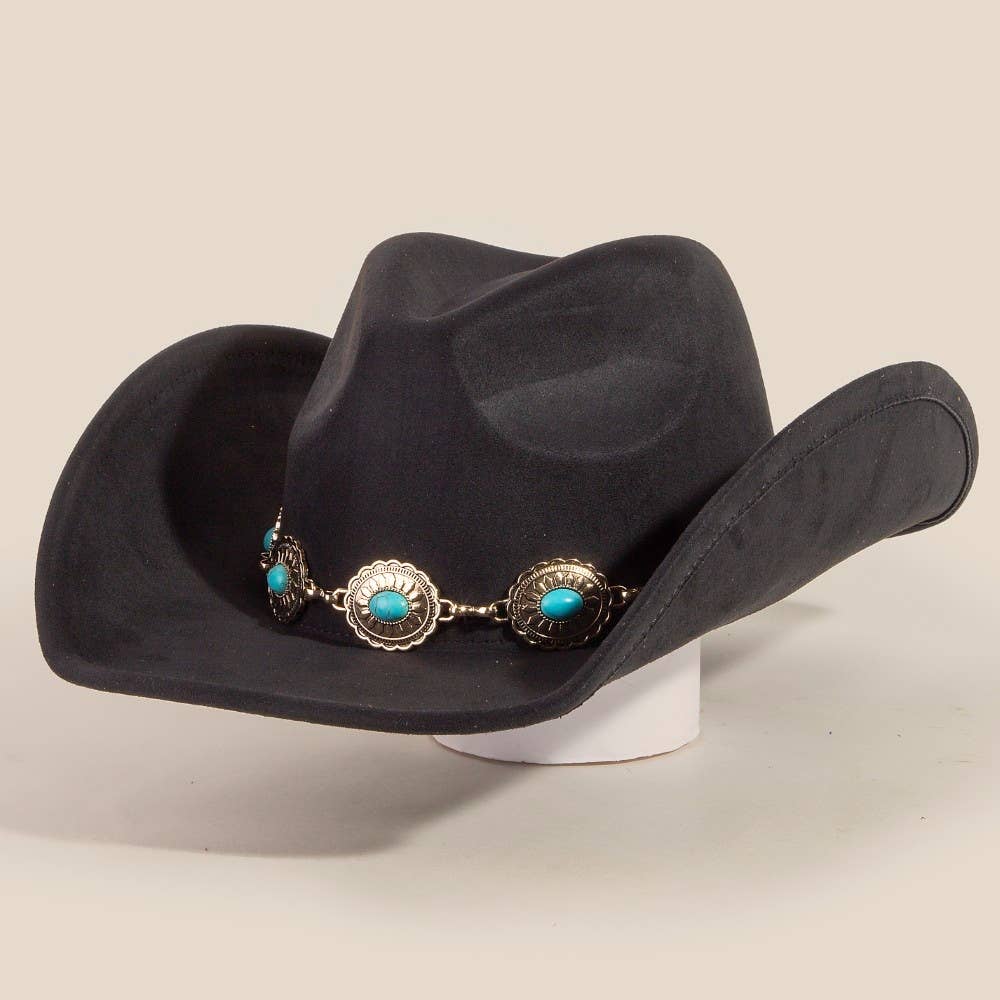 Anarchy Street - Vente Chapeau en feutre - femme - Chapeau de cowboy western avec bandeau de pierres ovales turquoises7