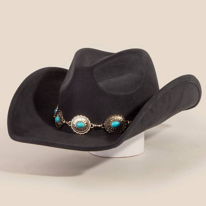 Anarchy Street - Vente Chapeau en feutre - femme - Chapeau de cowboy western avec bandeau de pierres ovales turquoises7