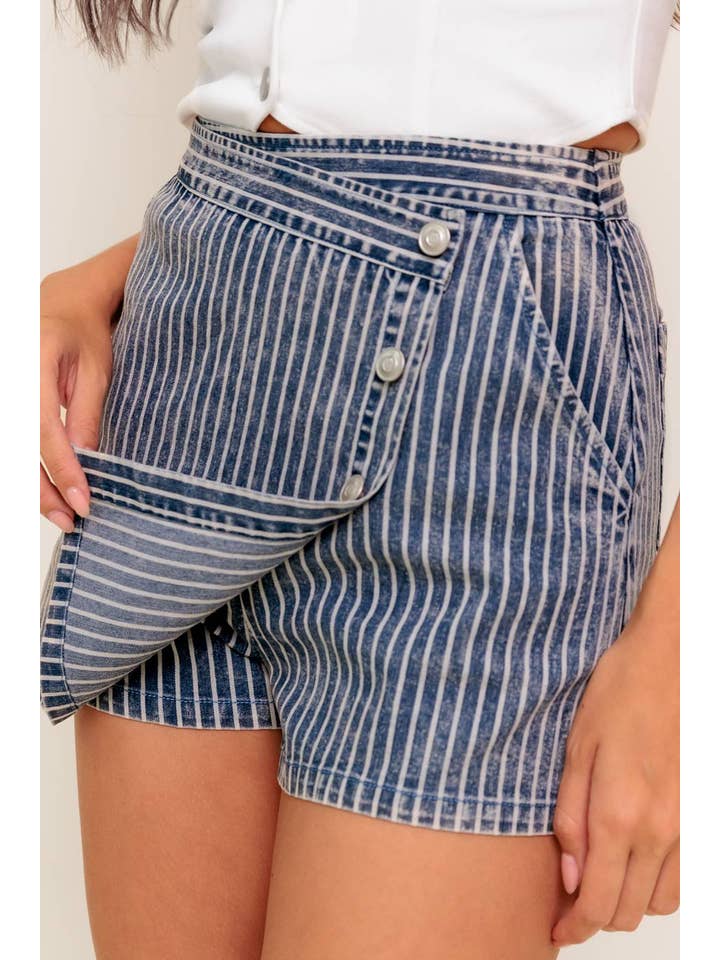 BLUE WHITE A striped denim skort - IP8958 for wholesale on Faire1