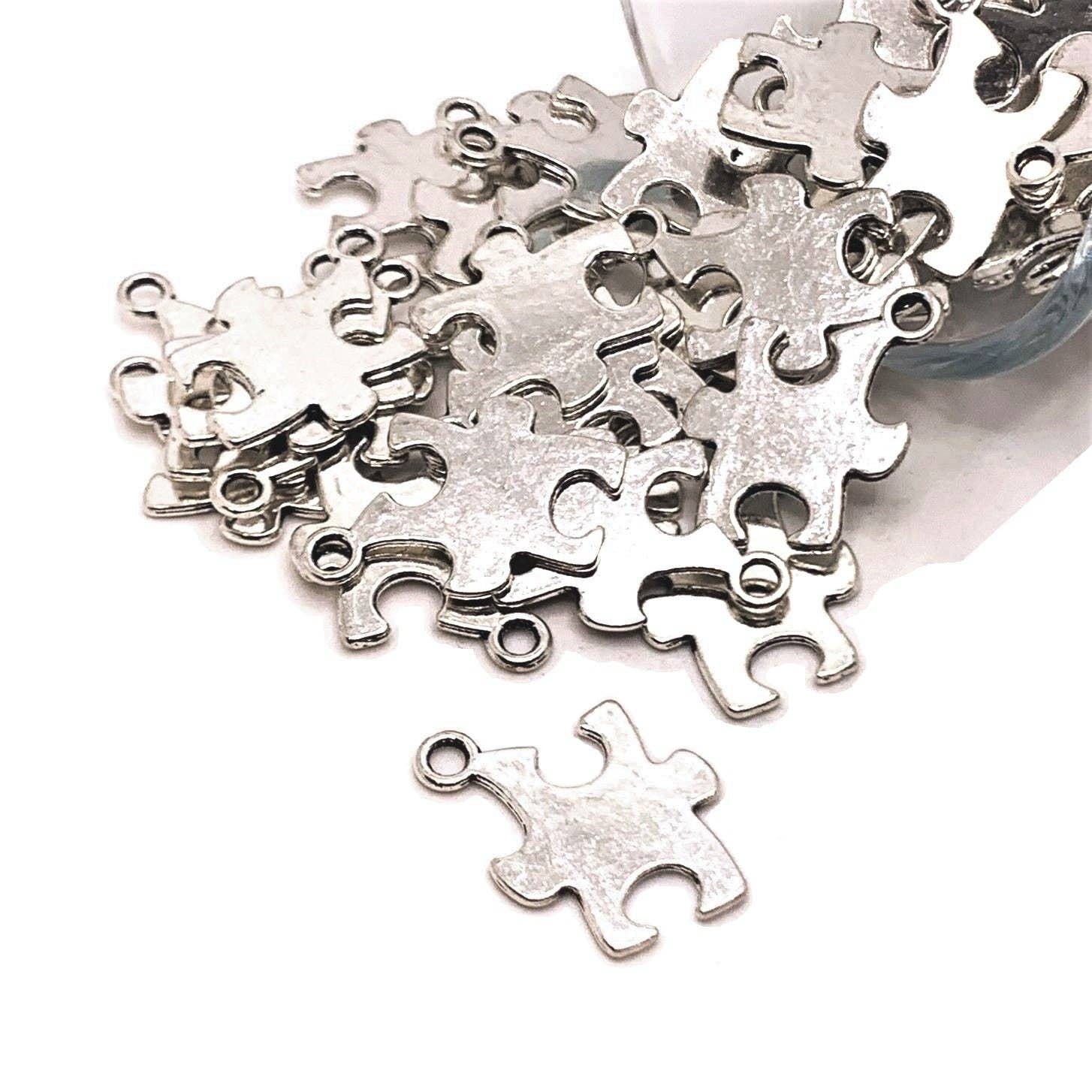 Guerrilla Charm - Wholesale Individual Charm/Pendant - Silver Autism Awareness Puzzle Piece Charms, 22x14mm0