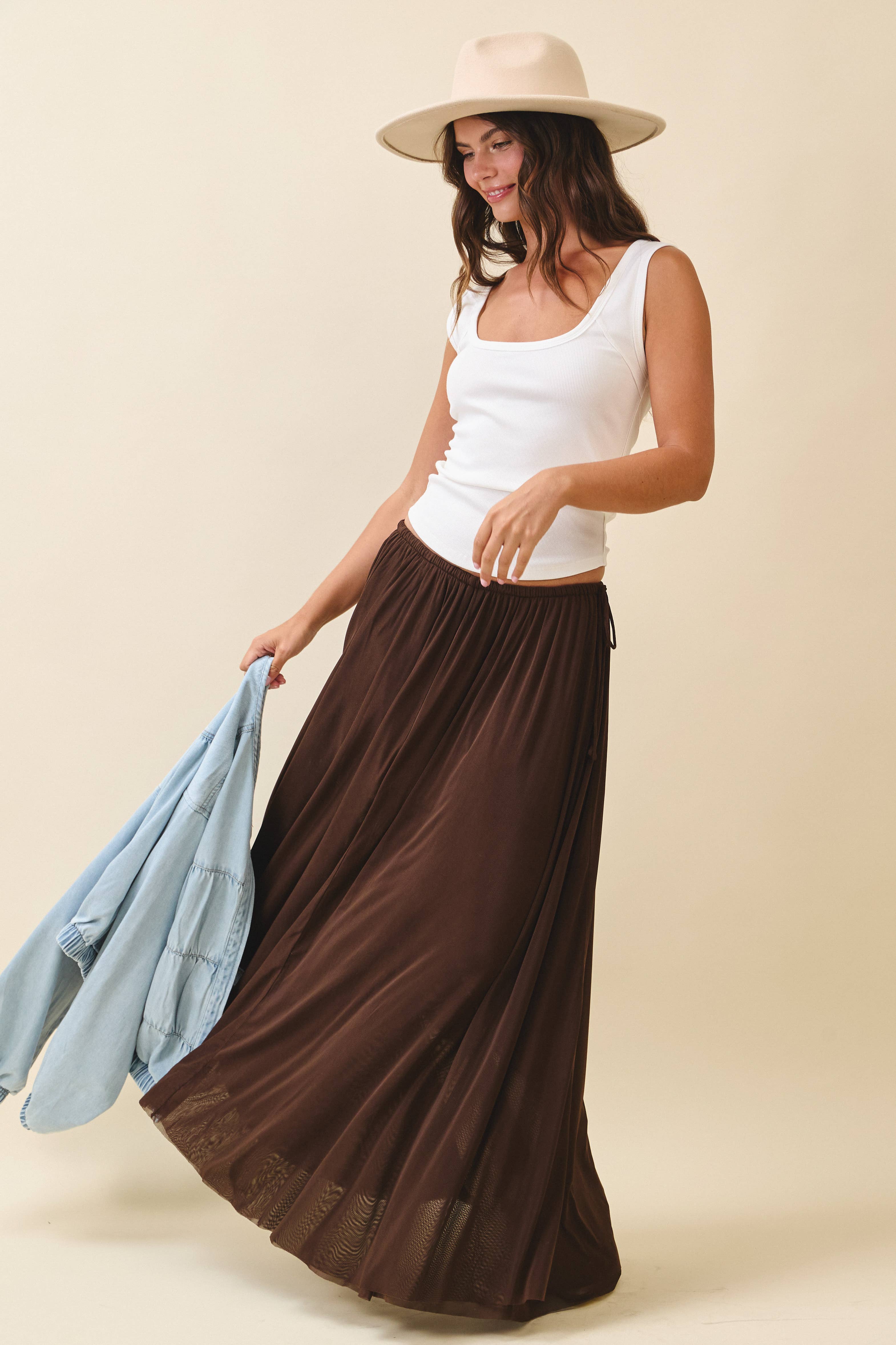 AEMI + CO - Wholesale Skirt - Women's - 7185GK Flowy Mesh Maxi Skirt15