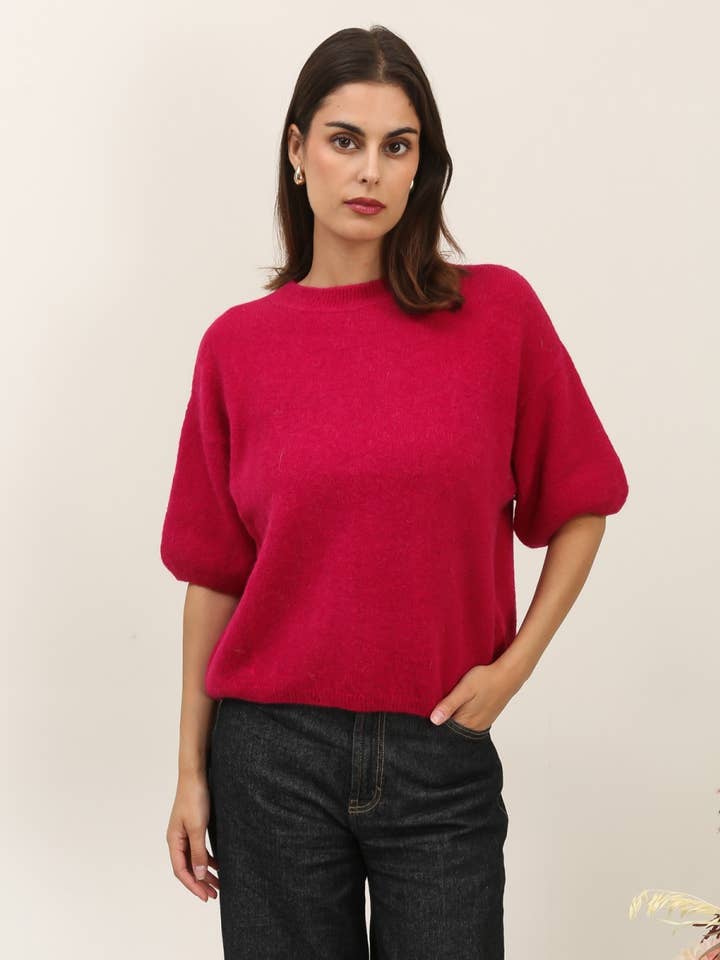 ROUND NECK SHORT SLEEVE SWEATER IN SUPERFINE ALPACA for wholesale by NAÏS PARIS