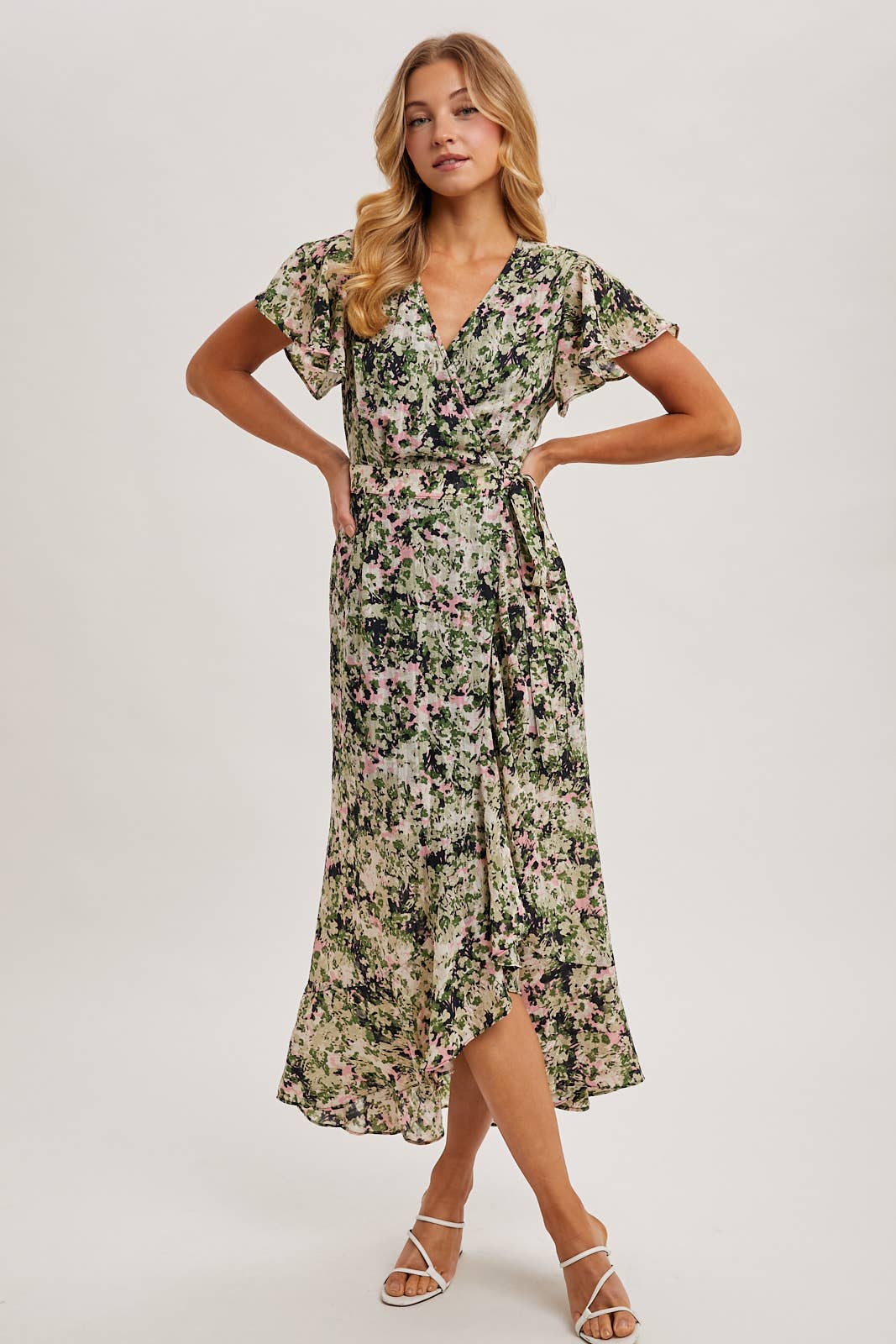 Bluivy - Wholesale Dress - Women's - FLORAL PRINT WRAP RUFFLED MIDI DRESS - EASTER DAY3