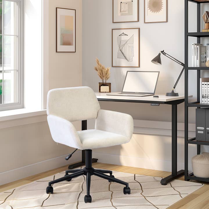 39F Inc. - Vente Chaises - Chaise de travail ajustable avec base pivotante en daim marron/beige1