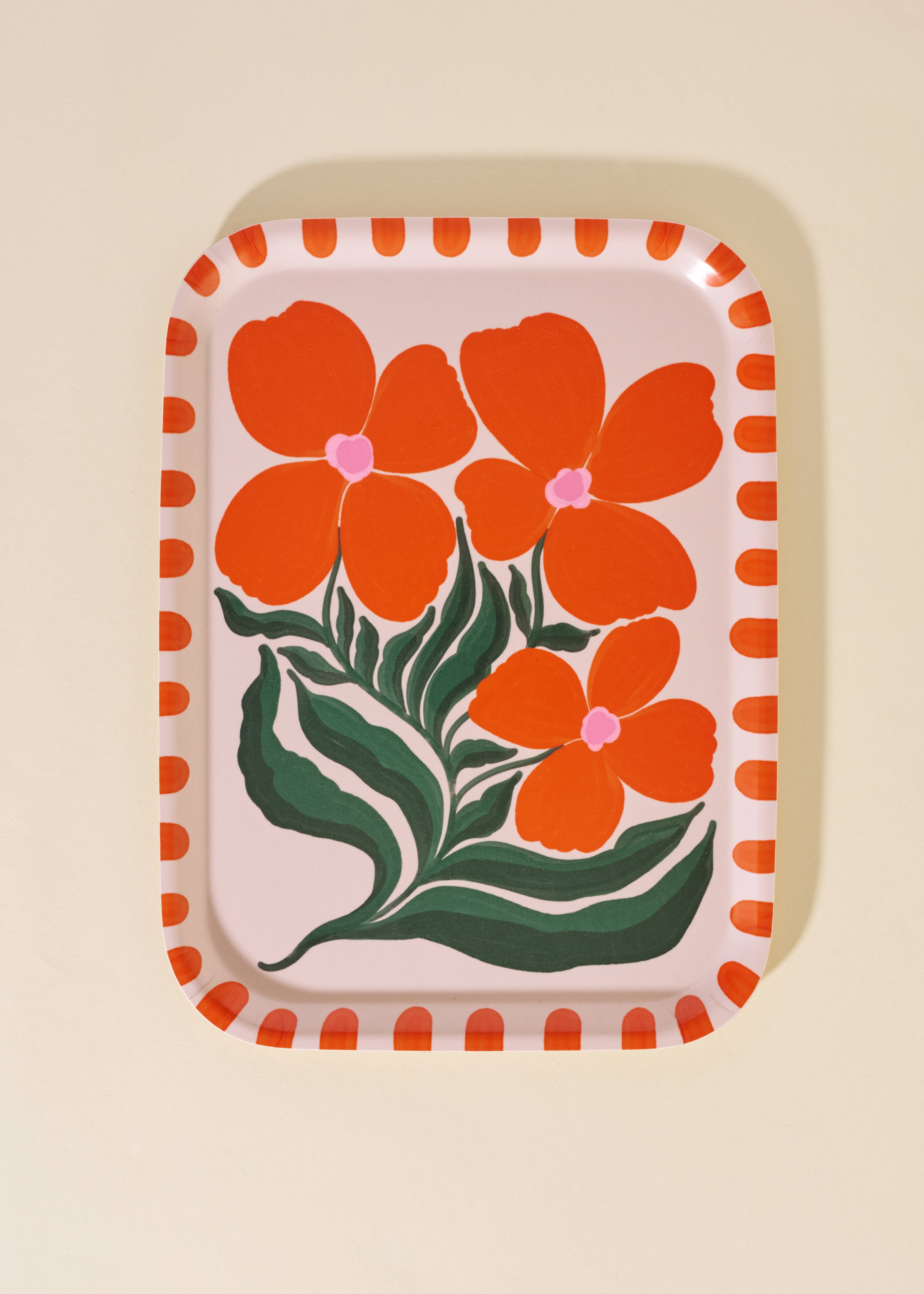 One & Only Paper - Wholesale Serving Tray - Wild Flower Orange Bent Birch Serving Tray0