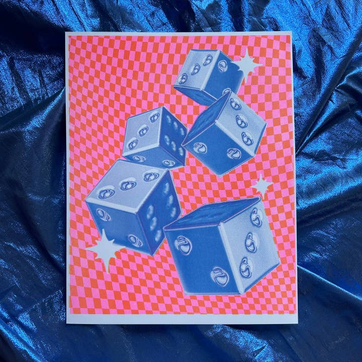 Alex Luciano - Wholesale Art Print - Chrome Dice 11x14" riso print