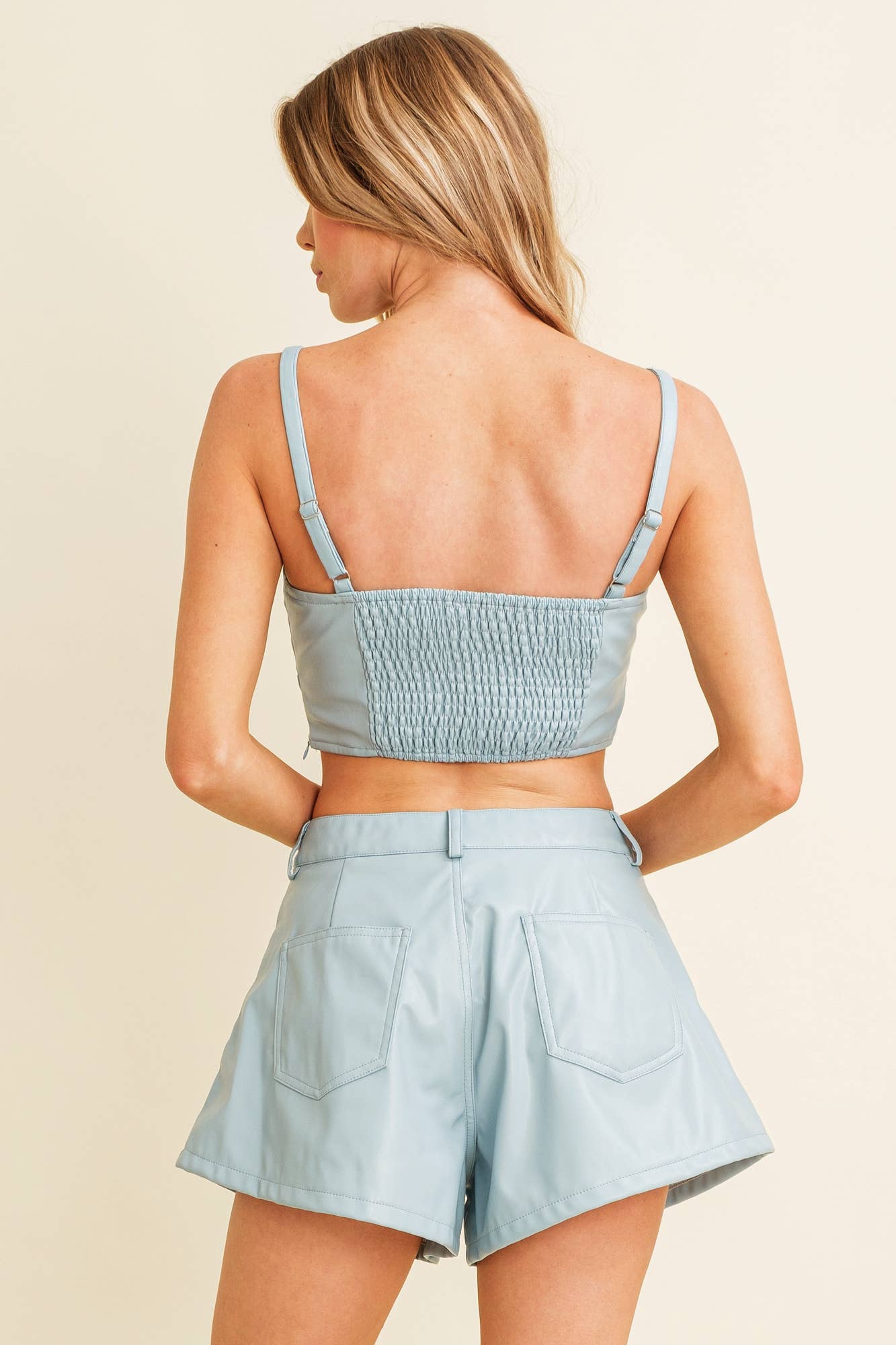 Dammig blå CT10340Y - Bralett med smockad konstläder för wholesale på Faire1