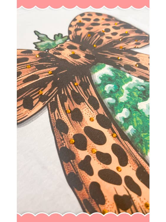 Sugar Stitch - Wholesale T-Shirt (Graphic) - Women's - Christmas Tree Cheetah Bow Rhinestone Graphic T-Shirt