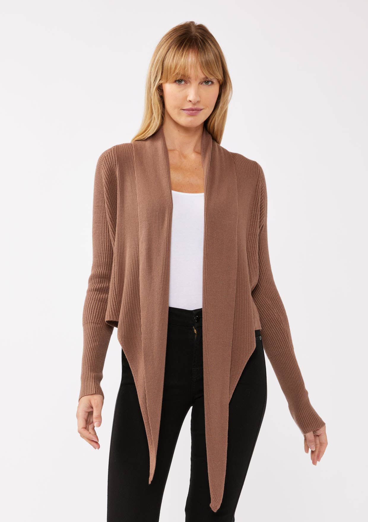 Lovestitch - Wholesale Cardigan - Women's - Waffle Knit Long Sleeve Tie Front Cardigan48