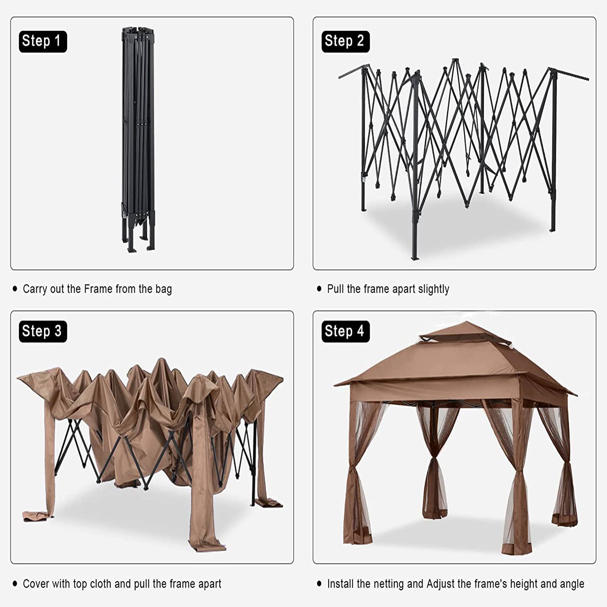 Brown Outdoor 11x11Ft Pop Up Gazebo Canopy w/Removable Netting for wholesale on Faire4