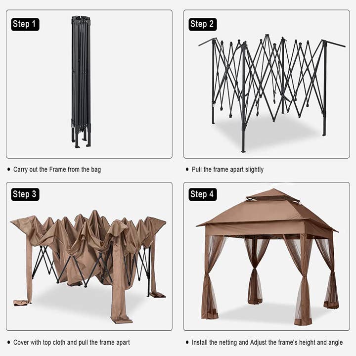 Brown Outdoor 11x11Ft Pop Up Gazebo Canopy w/Removable Netting for wholesale on Faire4