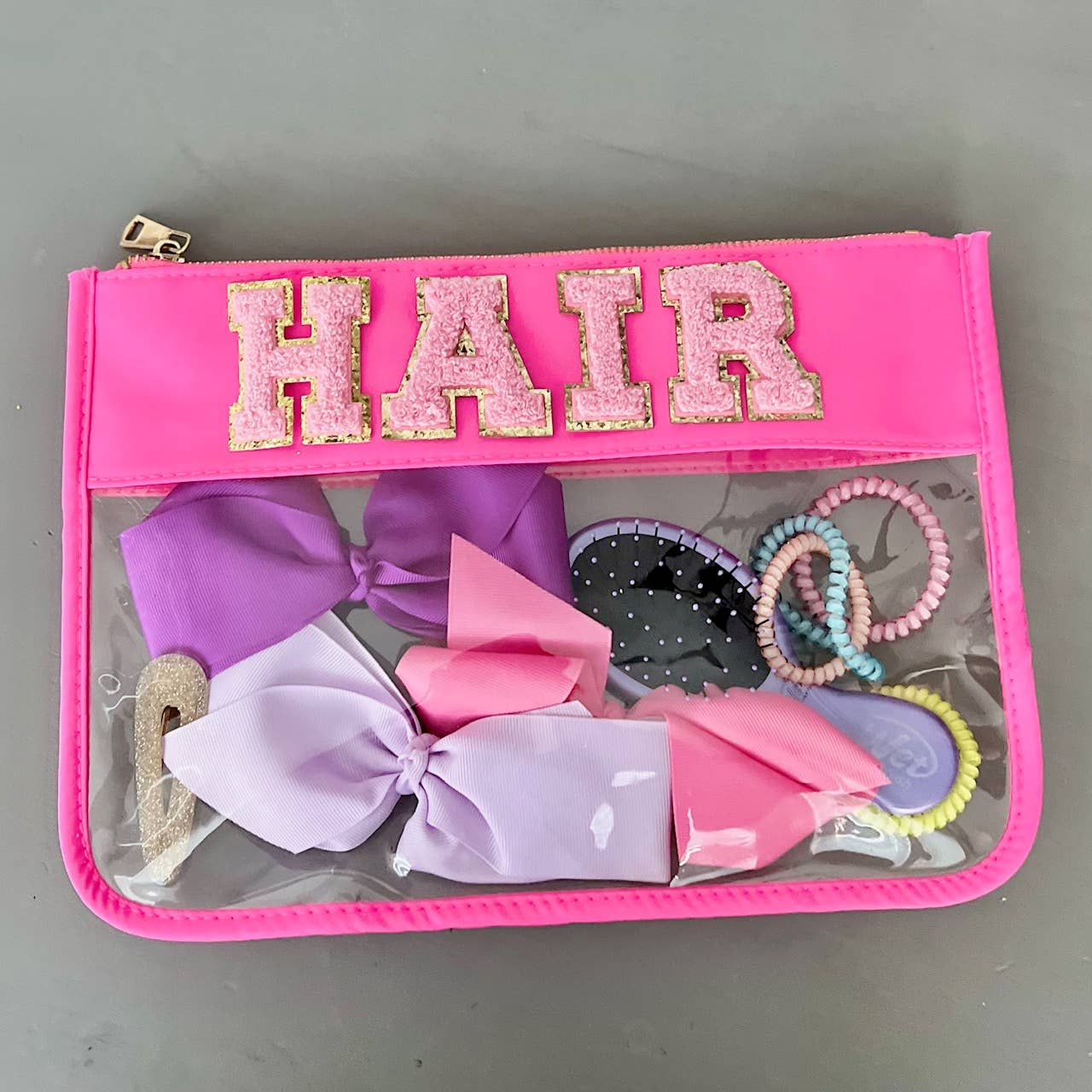 Palmy Pineapple - Wholesale Pouch - Women's - Nylon Top Clear Pouch with Chenille Letters of Your Choice2