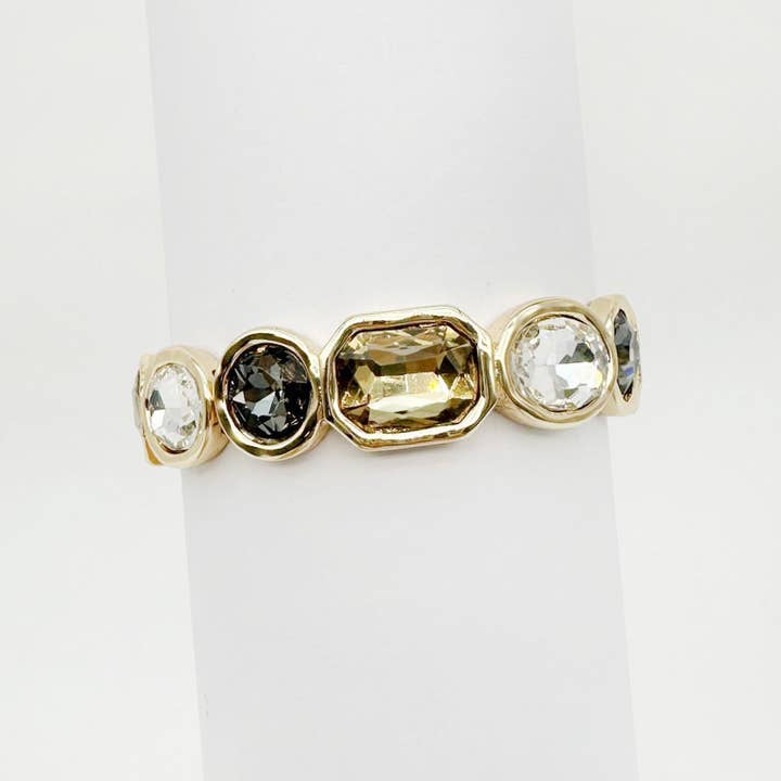 Grijze, Champagne en Transparante Rechthoekige en Cirkelvormige Kristallen Stretch Armband voor wholesale door What's Hot