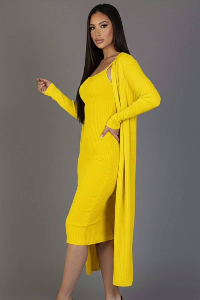 CAPELLA APPAREL - Wholesale Dress - Women's - Ribbed Cardigan & Cami Midi Bodycon Dress37