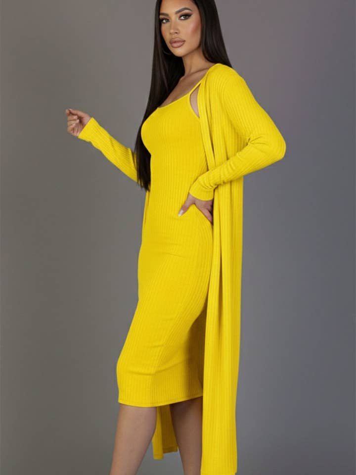 CAPELLA APPAREL - Wholesale Dress - Women's - Ribbed Cardigan & Cami Midi Bodycon Dress37