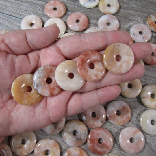 Keystone Crystals - Wholesale Spiritual Stone/Crystal - Gemstone Donut Pi Stone 30mm Pendant – Bulk Lot for Resale