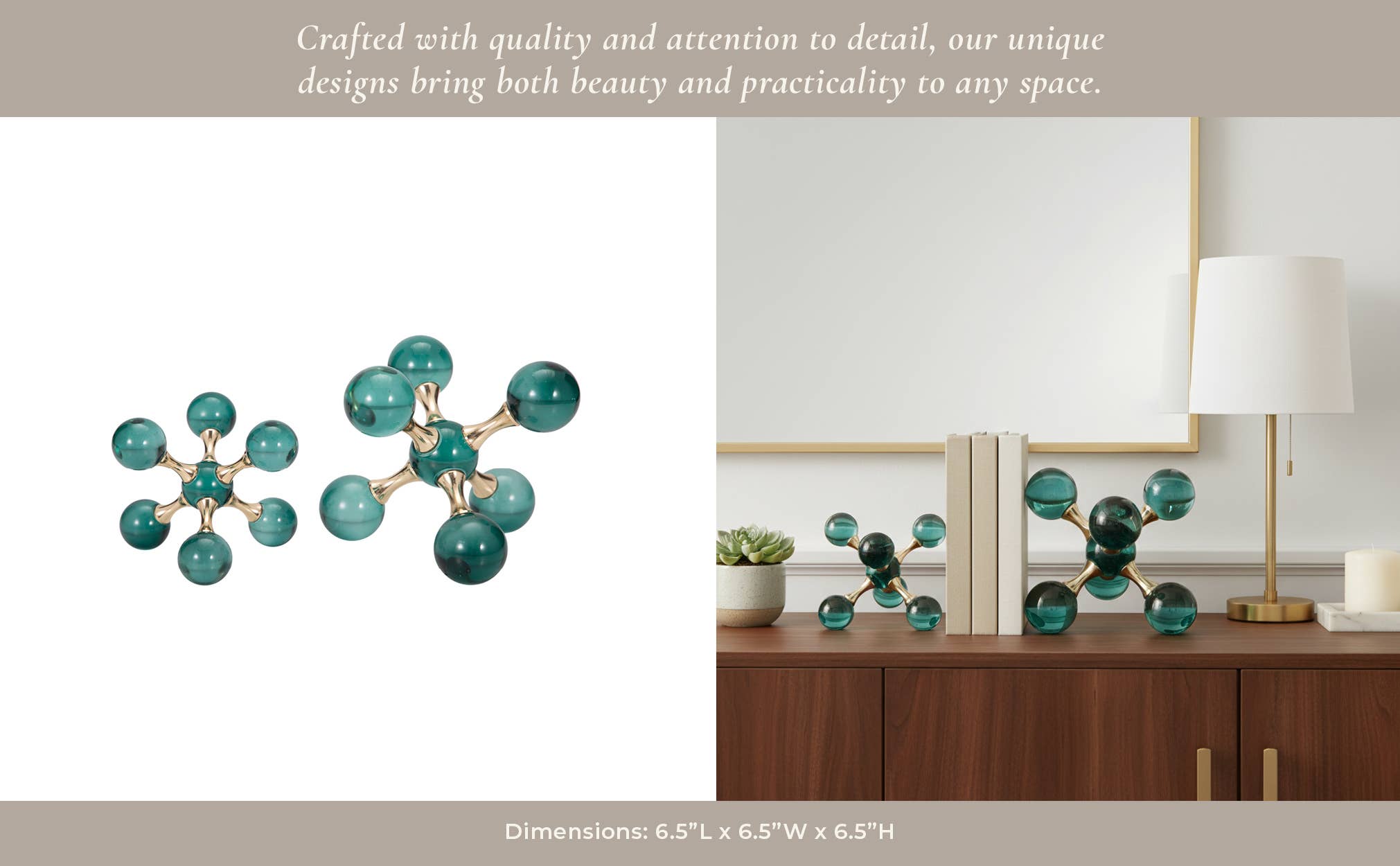 Sagebrook Home - Wholesale Bookend - Bookends Set of 2 - Green Crystal/Metal Jack, 7 in.11