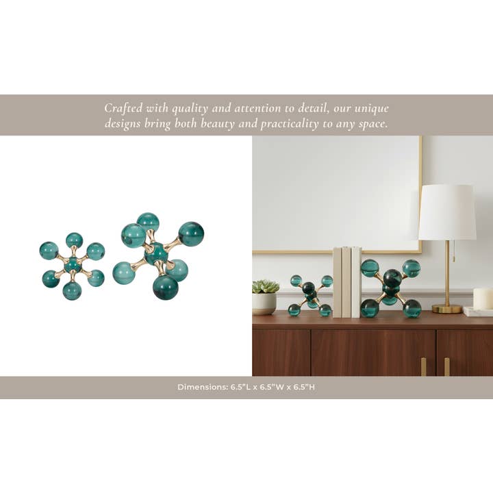 Sagebrook Home - Wholesale Bookend - Bookends Set of 2 - Green Crystal/Metal Jack, 7 in.11