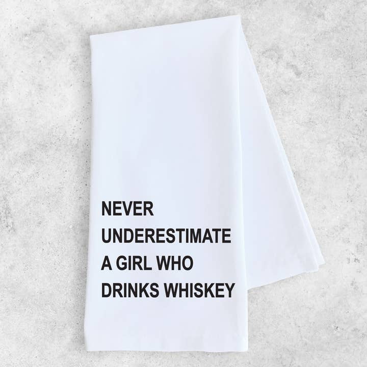 A Girl Who Drinks Whiskey - Organic Cotton Tea Towel for wholesale by DEV D + CO.