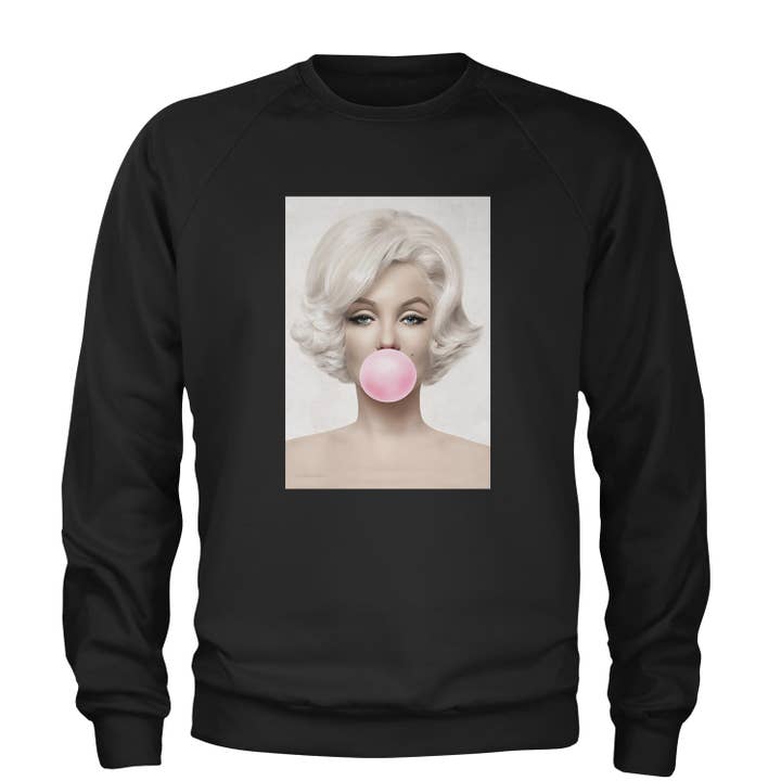 Expression Tees - Wholesale Graphic Sweatshirt - Unisex - Marilyn Monroe Pink Bubble Gum Adult Crewneck Sweatshirt