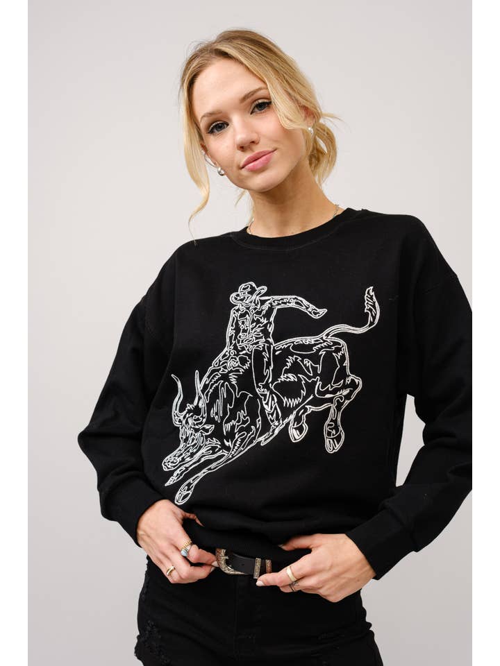 Blue B – Engroshandel Grafisk Sweatshirt - Dame – 36327T - Broderet western pullover-sweatshirt15