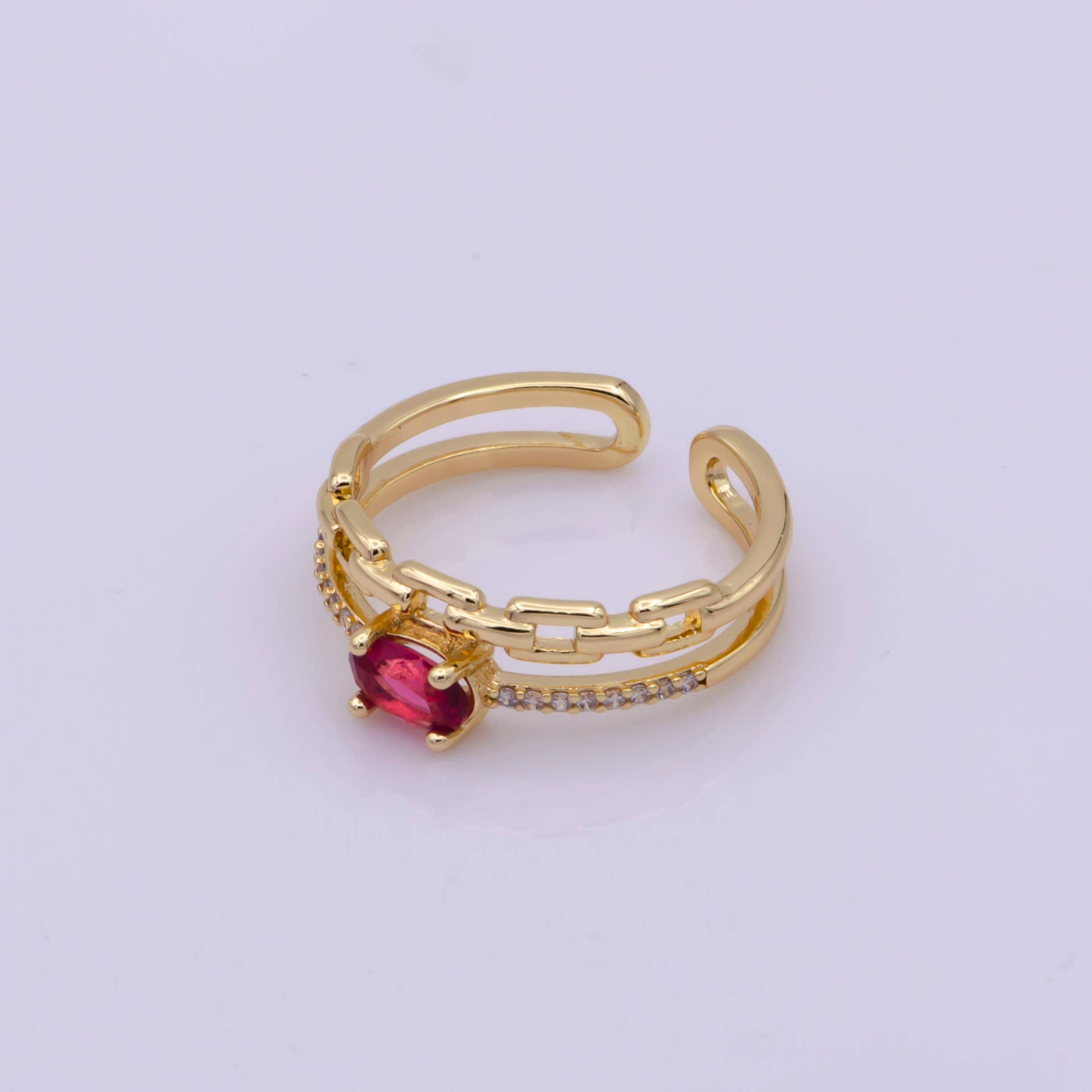 Aim Eternal - Wholesale Multi-Stone Ring - Dainty Double Band ring with Red Cz Stone Micro Pave Gold Ring Open adjustable1